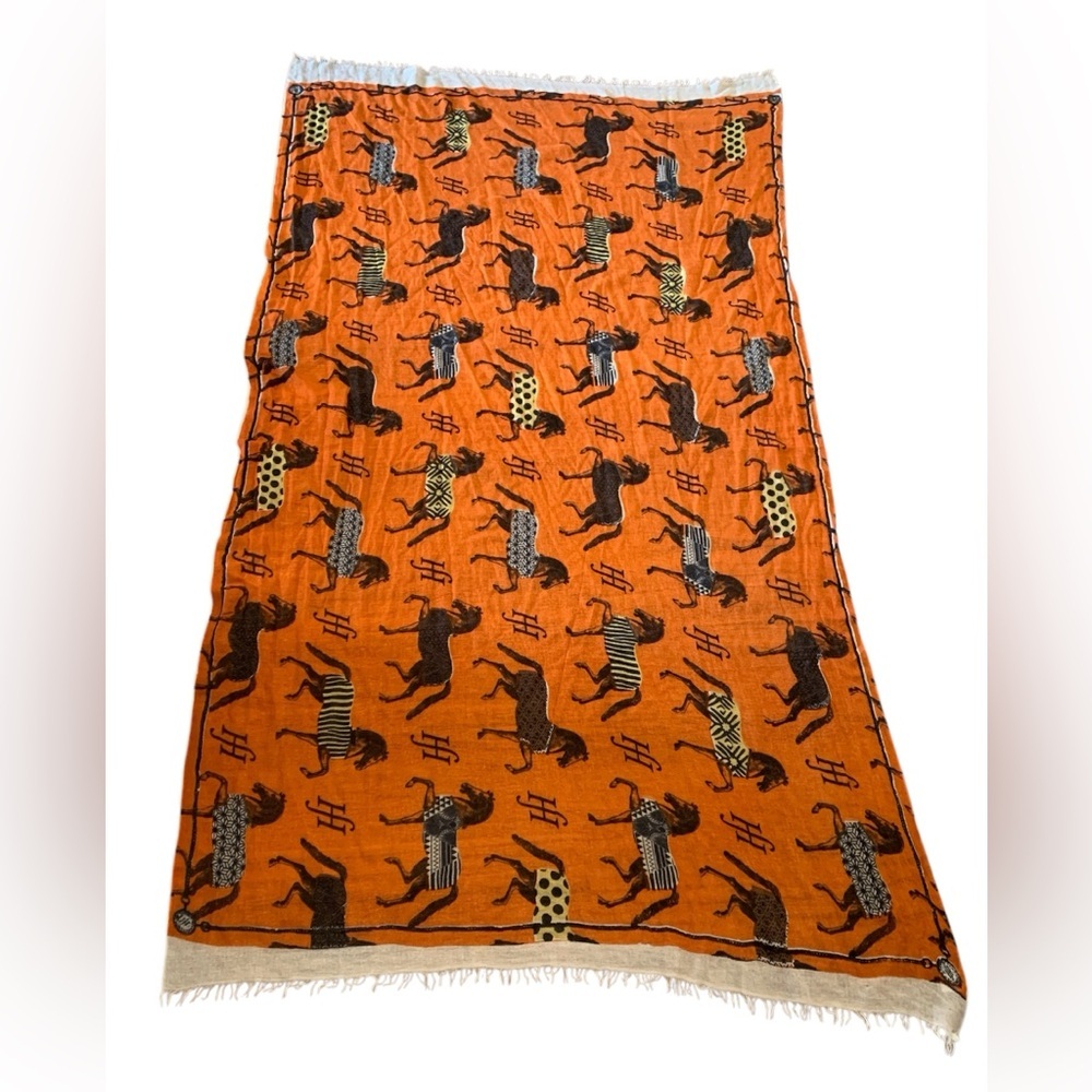 Friendly Hunting 100% Cashmere Scarf Wrap Shawl Orange Horse Guard 4' by 7'